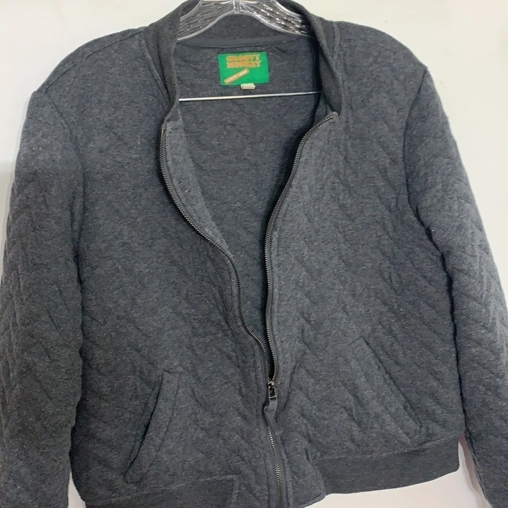 Groovy monkey sartorial savant cotton zig zag zip bomber jacket large charcoal